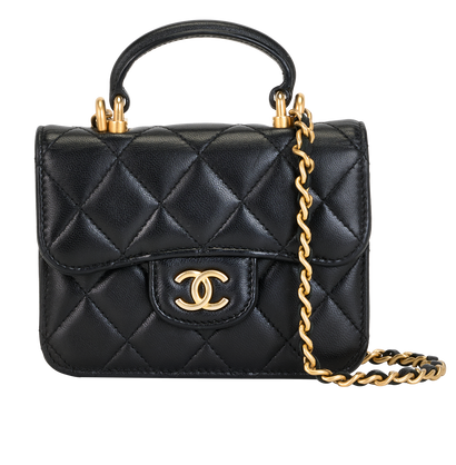 Mini Top Handle Flap, &pound;2,900, Handbags, Black, Lambskin Leather, Front view